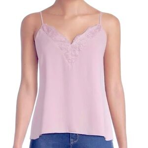 Socialite Pink Eyelash Lace V-Neck Cami Tank Adjustable Straps Full Lining